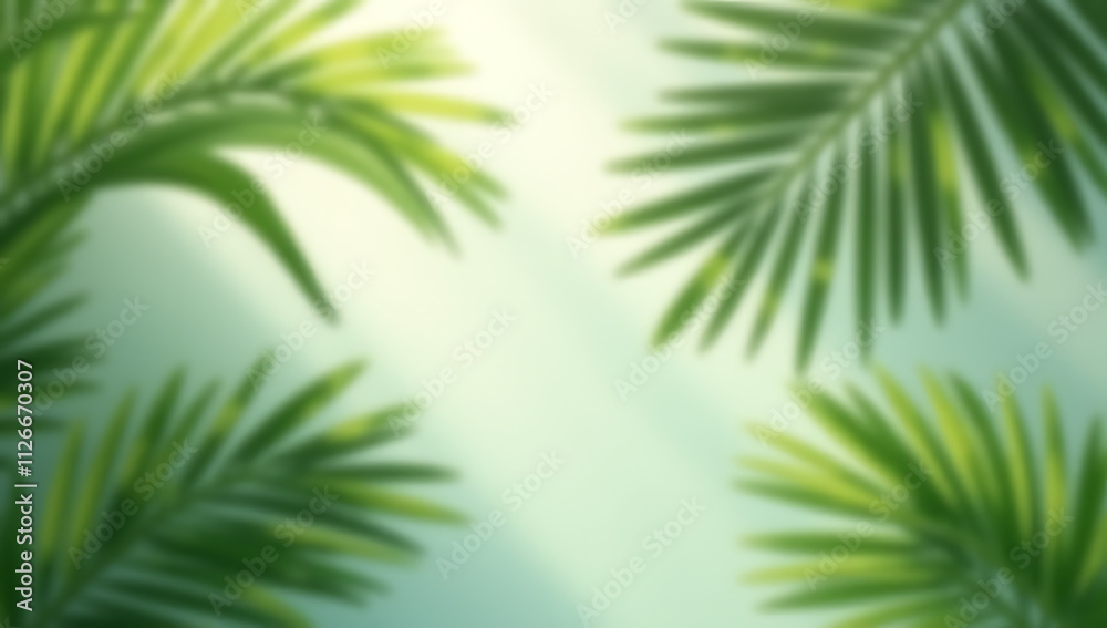 Aufkleber Tropical leaves create a blurred abstract pattern on a luxurious background with a palm leaf design and subtle natural shadows._00002_