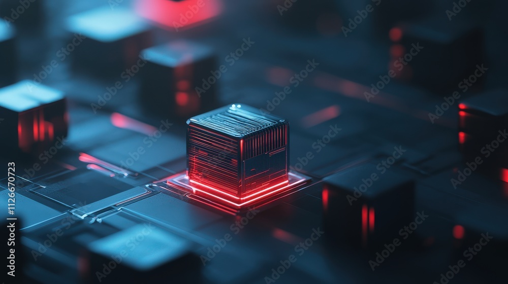 Leinwandbilder Abstract depiction of a microchip surrounded by glowing circuit patterns, representing advanced technology, innovation, and the future of digital processing.