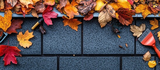Autumnal Leaves on a Stone Patio: A Colorful Fall Scene