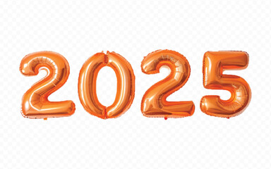 Abstract 3d 2025 typography text with different colour helium balloons  isolated on white background