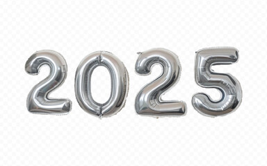 Abstract 3d 2025 typography text with different colour helium balloons  isolated on white background