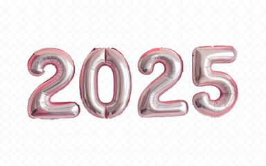 Abstract 3d 2025 typography text with different colour helium balloons  isolated on white background