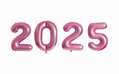 Abstract 3d 2025 typography text with different colour helium balloons  isolated on white background