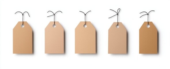 Set of modern mockups of rhombus, round, square, rectangular, oval and square price tags on transparent background.