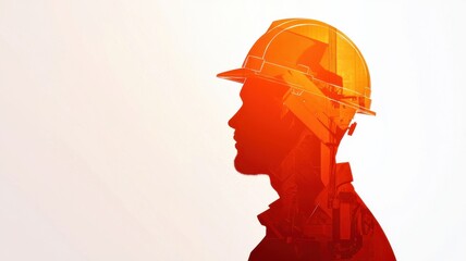 A silhouetted construction worker wears an orange hard hat against a light background, symbolizing safety and professionalism in the construction industry.