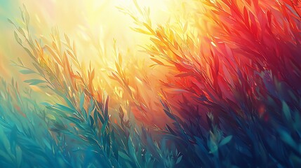 Fototapeta premium Vibrant sunset illuminating colorful foliage.