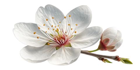 A single white flower with delicate petals, isolated and perfectly cut out on a transparent background. The edges are crisp and clean, with no visible shadows or artifacts.