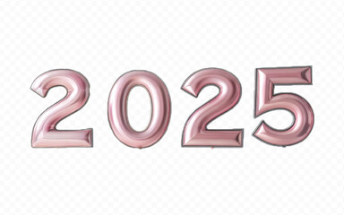 Abstract 3d 2025 typography text with different colour helium balloons  isolated on white background