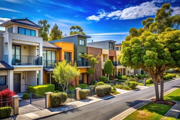 Fototapeta premium Residential Area in Melbourne, Australia: Charming Streets, Lush Parks, and Modern Homes in a Vibrant Community Setting