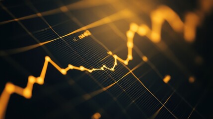 A close-up of a financial graph displaying fluctuating data trends in an orange hue.
