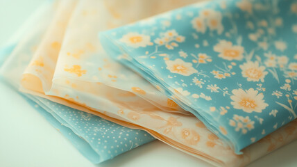 A stack of colorful fabric with floral designs