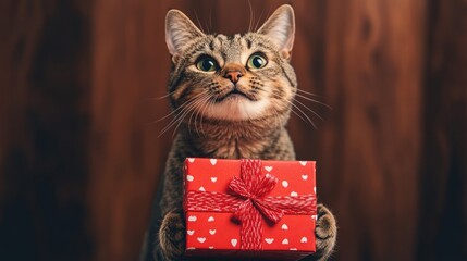 Christmas cat holding a gift