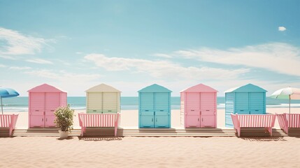 Colorful Beach Huts and Relaxing Atmosphere by the Shore
