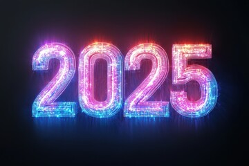 Neon Text 2025 with Gradient Colors and Subtle Glow Effects