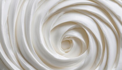 CloseUp of Luxurious White Whipped Cream Swirl Texture Perfect for Backgrounds and Design, Ideal for Culinary Arts, Dessert Menus, and Creative Projects Featuring Creamy Delights.
