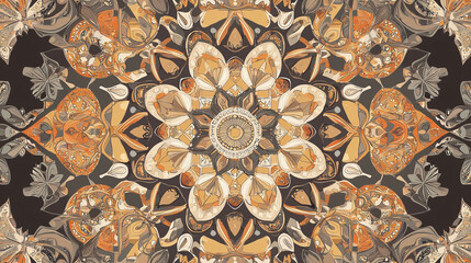 A colorful and intricate design of a flower with a brown background