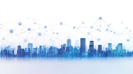 Modern buildings abstract city network connection on a white background, symbolizing digital urban development, smart city infrastructure, advanced technology in contemporary architecture connectivity