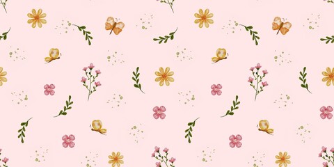 Tiny Blossoms and Leaves in Romantic Repeat Pattern: Abstract Floral Design for Nature Prints