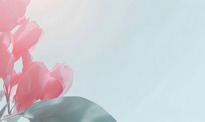 Delicate pink Canna Lily blossoms against a soft blue sky, creating a serene and peaceful floral backdrop. Perfect for greeting cards, websites, and more.