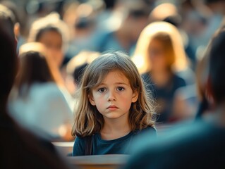 thoughtful child in a crowd