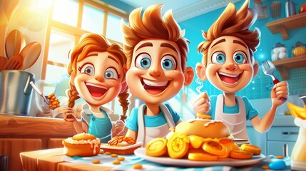 Joyful family breakfast  cherished moments of love and togetherness in a sunlit home setting