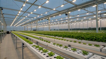 Water-efficient hydroponic farm with LED lighting, water conservation, LED grow lights