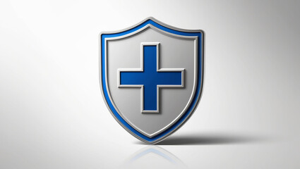 Fototapeta premium Medical security shield logo first aid cross 3d render icon