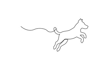 Silhouette of abstract dog as one line drawing on white background,dog in continuous line art drawing style. Puppy minimalist black linear sketch isolated on white background. Vector illustration.