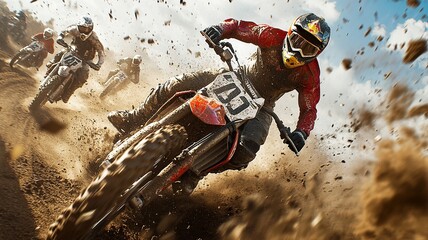 This dramatic photo captures the thrilling moment a motocross rider crashes into a barrier during a race, showcasing the adrenaline and risks of extreme sports.


