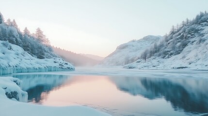 Golden Glow Over Icy Lake
