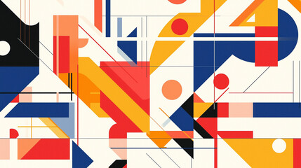 A colorful abstract painting with many shapes and lines