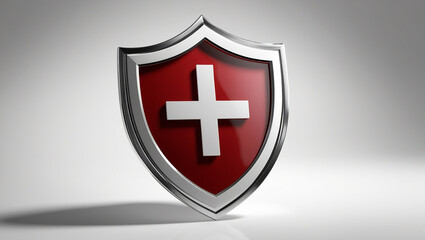 Fototapeta premium Medical security shield logo first aid cross 3d render icon