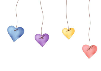 Christmas Hanging Hearts: Festive Decor on Transparent Background 