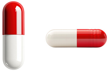 Red and White Capsules for Medication isolated on transparent background.