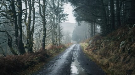 Naklejka premium Foggy Forest Road