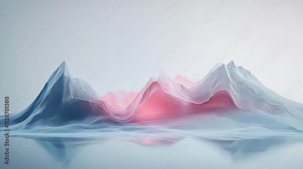 Poster Minimalist visualization of a simple exchange scenario in abstract mountains digital art calm environment aerial view