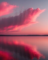Vibrant Pink Sunset Reflecting on Calm Waters with Dramatic Clouds