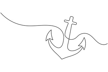 Ship anchor continuous line drawing and minimalist style isolate outline vector icon © Line Art King