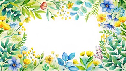Obraz premium Vibrant Watercolor Floral Frame with Yellow and Blue Blossoms, Ideal for Spring or Summer Designs