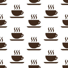 Brown coffee cups on white background. Vector seamless pattern. Best for textile, cafe decor, wallpapers, wrapping paper, package and web design.