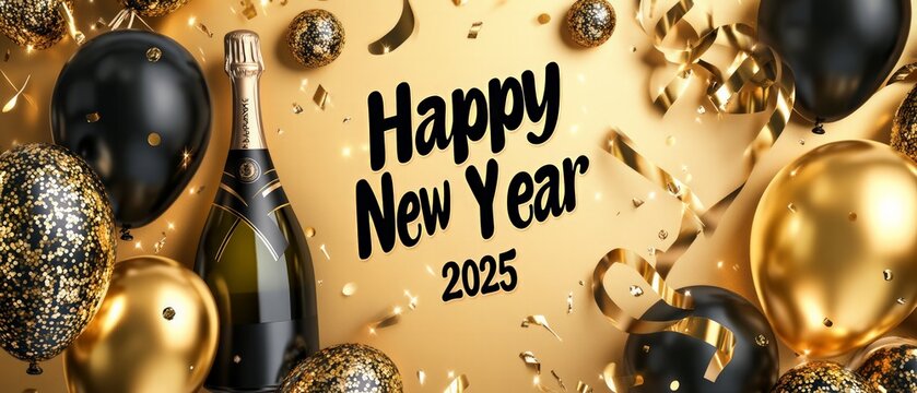 New year celebration festive party graphic design glamorous decor close-up view joyful atmosphere for 2025 festivities