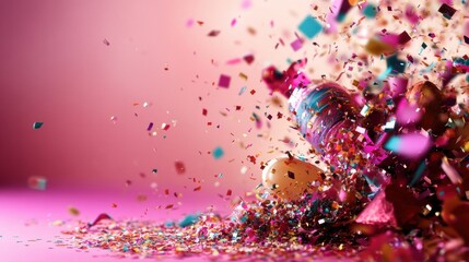 Celebration confetti burst festive event party atmosphere colorful setup close-up joyful vibe for memorable moments