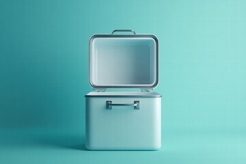 Open Teal Metal Box on Teal Background