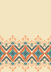Ethnic Inspired Horizontal Design with Diamond Motifs in Earthy and Teal Colors