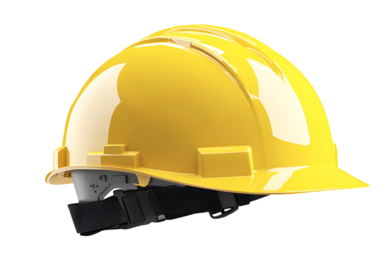 Yellow safety helmet Isolated on cut out PNG or transparent background. Wear at work. Safety Construction Worker Hats. For construction team must have quality. Whether it is engineering.