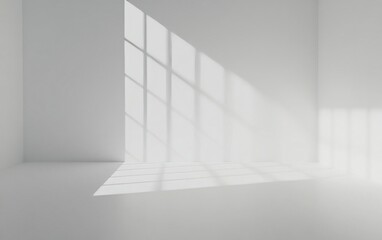 Obraz premium Empty White Room with Sunlight Shadows - Minimalist Interior Design