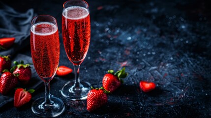 Romantic valentine s day celebration with sparkling wine and strawberries in heart decor
