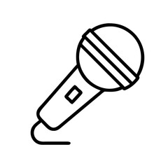 microphone icon, music vector icon, entertainment vector icon - black outline icon of microphone symbolizing music, entertainment, and musical in simple design.