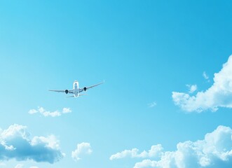 Obraz premium Majestic Airplane Soaring Through a Cloud-Kissed Sky