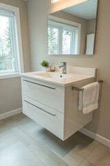 Bright and Airy Bathroom with Minimal Decor and Large Windows